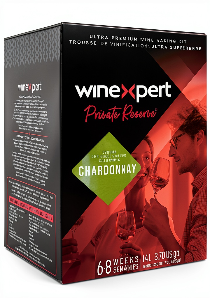 Winexpert white wine kit components laid out on a counter