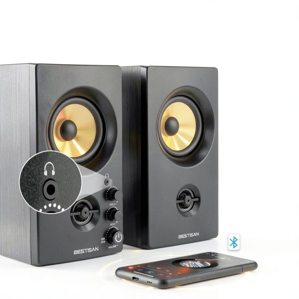 BESTISAN SR80 Bookshelf Speakers Wood Classic Design-2